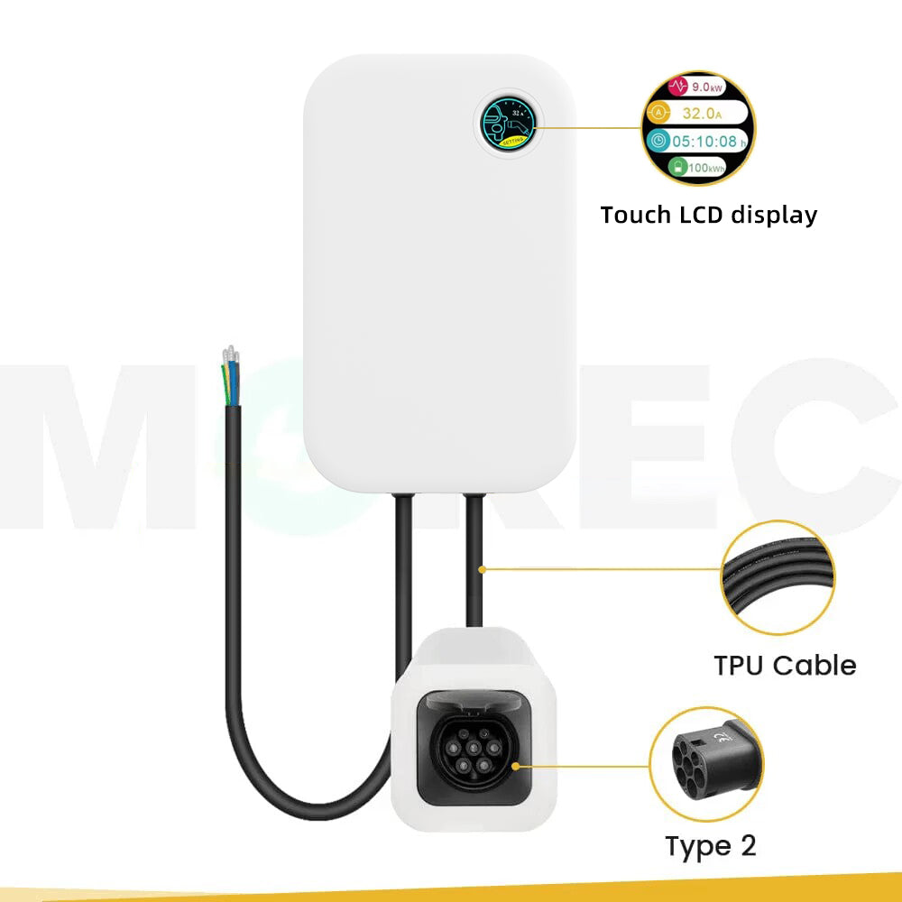 MOREC 7/22KW EV Wallbox Charger with Type 2 Socket EV Charging Station with Touch LCD Display - WB20A