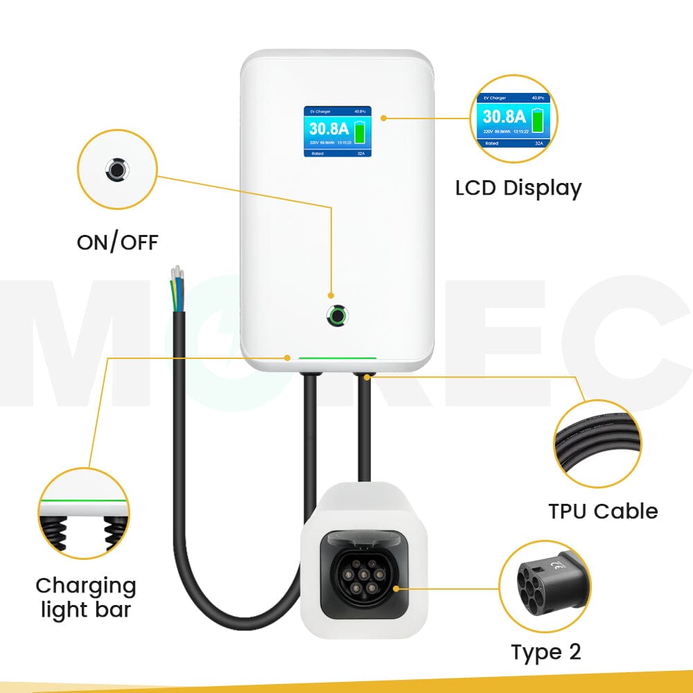 MOREC MC20 Electric Vehicle Charging Station Type 2 Support APP Control,with 20 ft charging cable