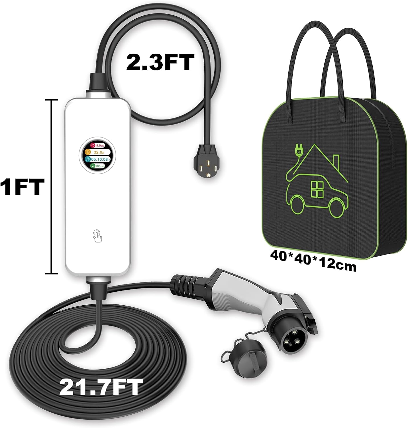 MOREC Type 1 Charger Kit 40A Portable EV Charger with 25Feet Cable NEMA14-50 Plug - SQP039