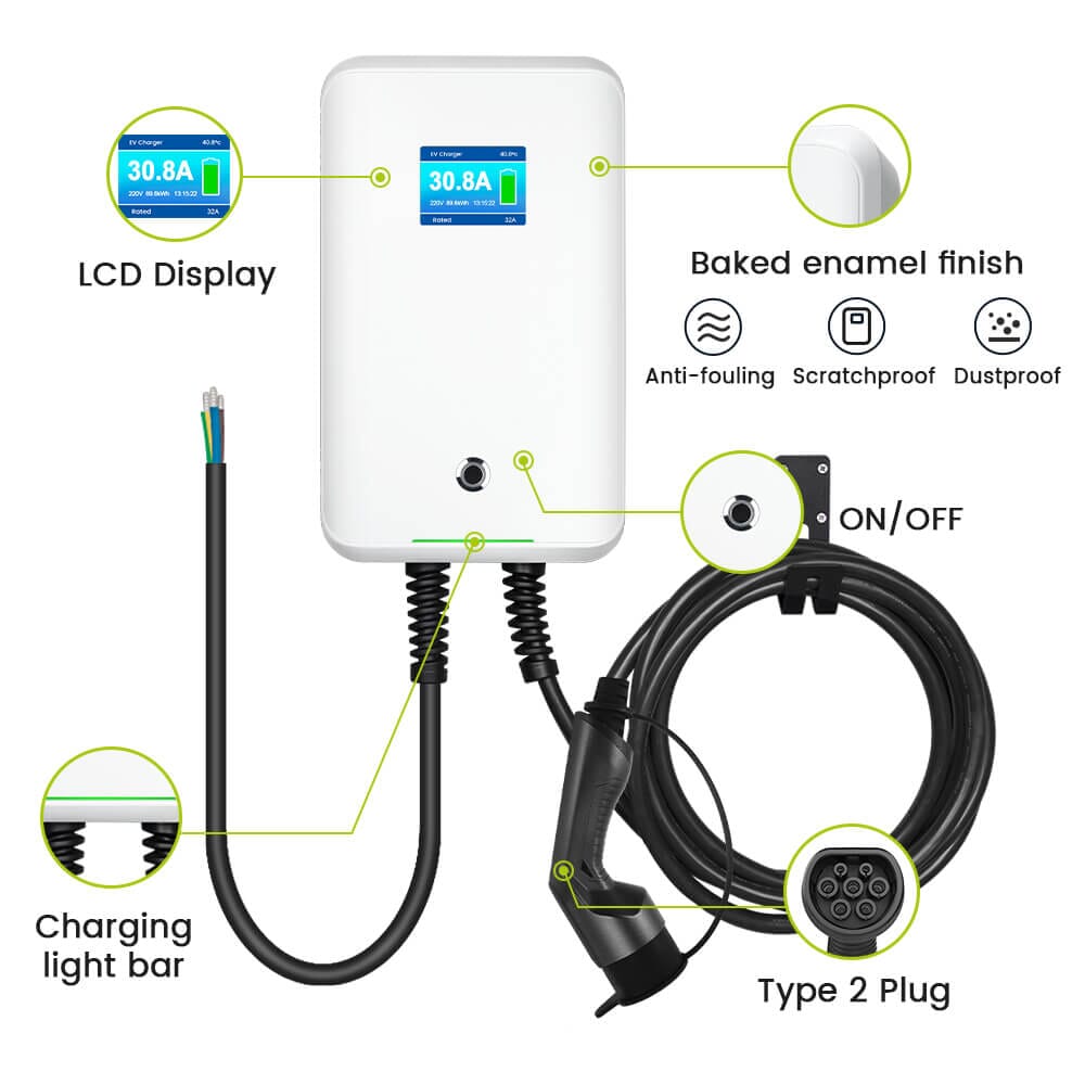 MOREC MC20 Electric Vehicle Charging Station Type 2 with APP Control,Support Bluetooth Connection,with 20 ft charging cable