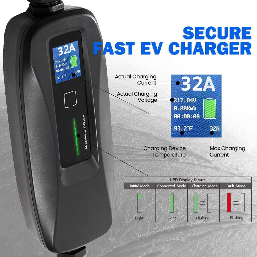 MOREC Type 1 40A Portable EV Charger with NEMA14-50 Plug Fast Electric Charging Solution - PCD040