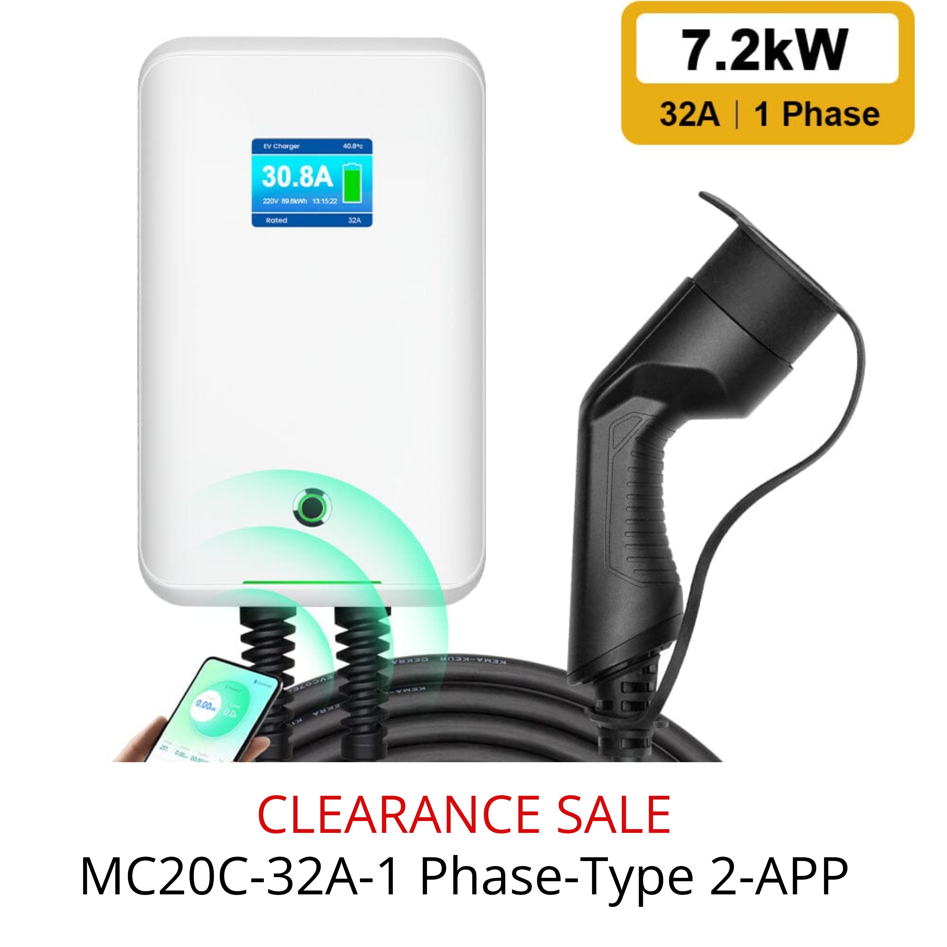 MOREC AC Wallbox 16/32A - Estación de carga para vehículos eléctricos con enchufe tipo 2 - MC20C