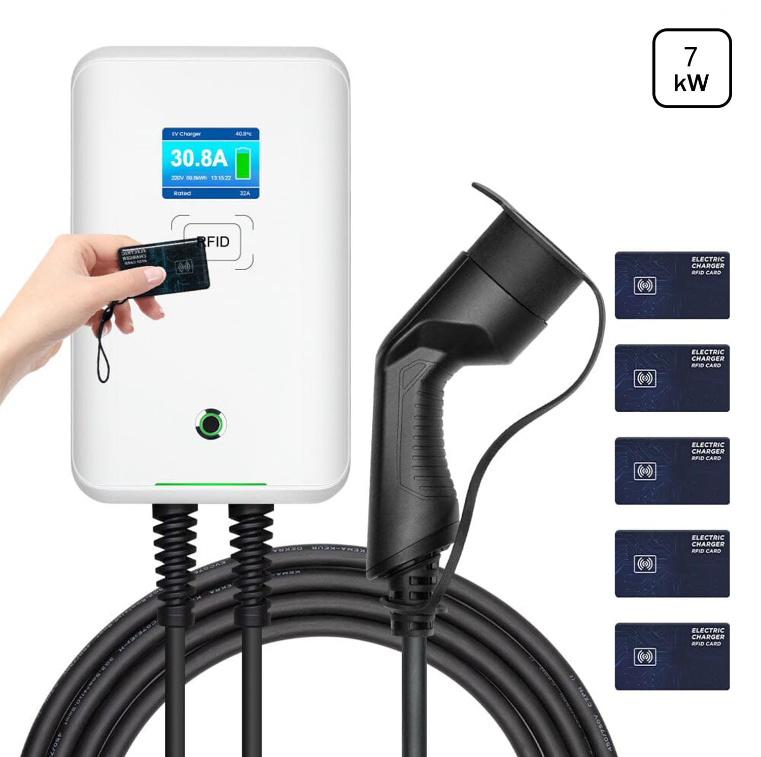 MOREC EV-Wallbox-Ladegerät mit Typ-2-Stecker, RFID-Steuerung, 7 kW EV-Ladestation – MC20CRFID