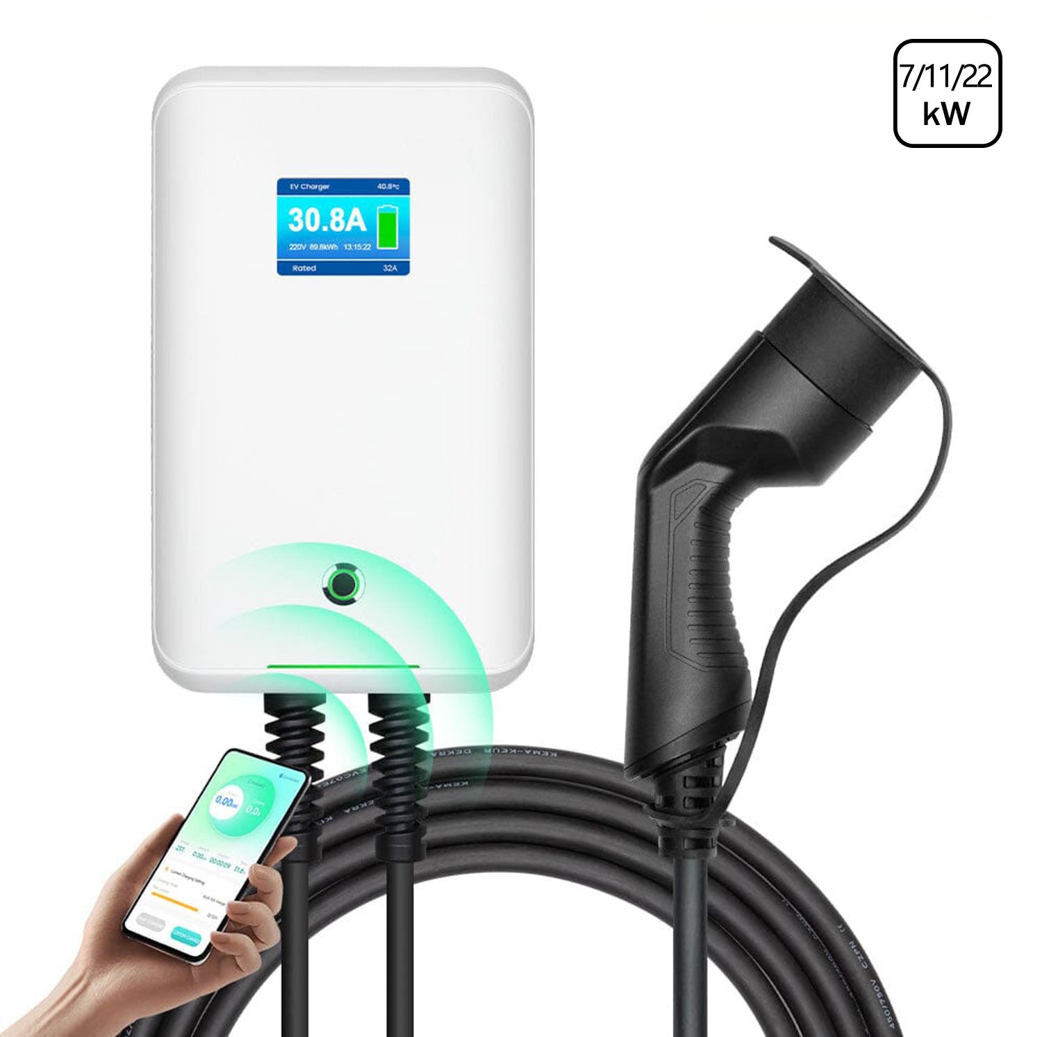 MOREC EV Wallbox Chargeur avec prise de type 2 APP Control 7/22KW EV Station de recharge - MC20CAPP