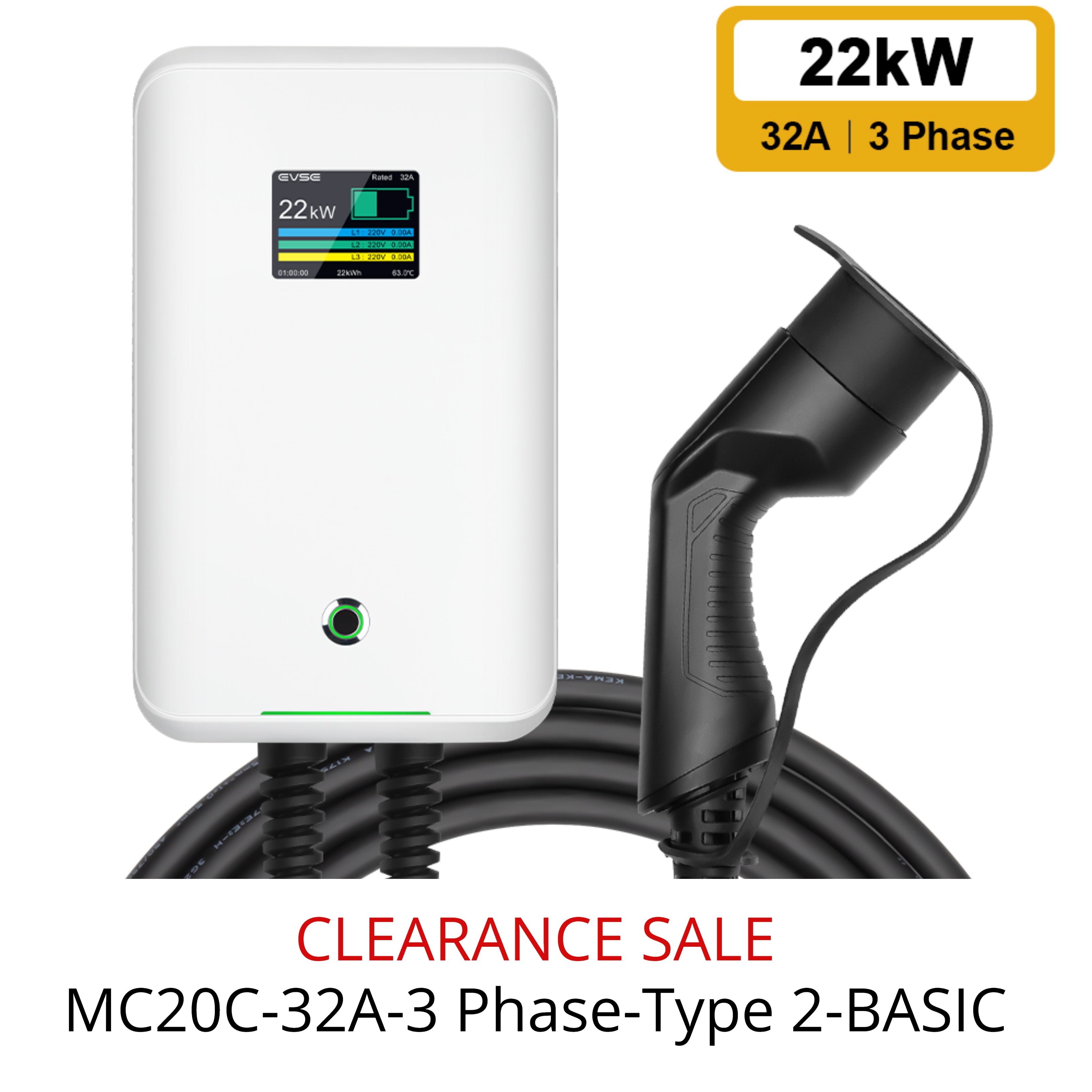 MOREC AC Wallbox 16/32A - Estación de carga para vehículos eléctricos con enchufe tipo 2 - MC20C