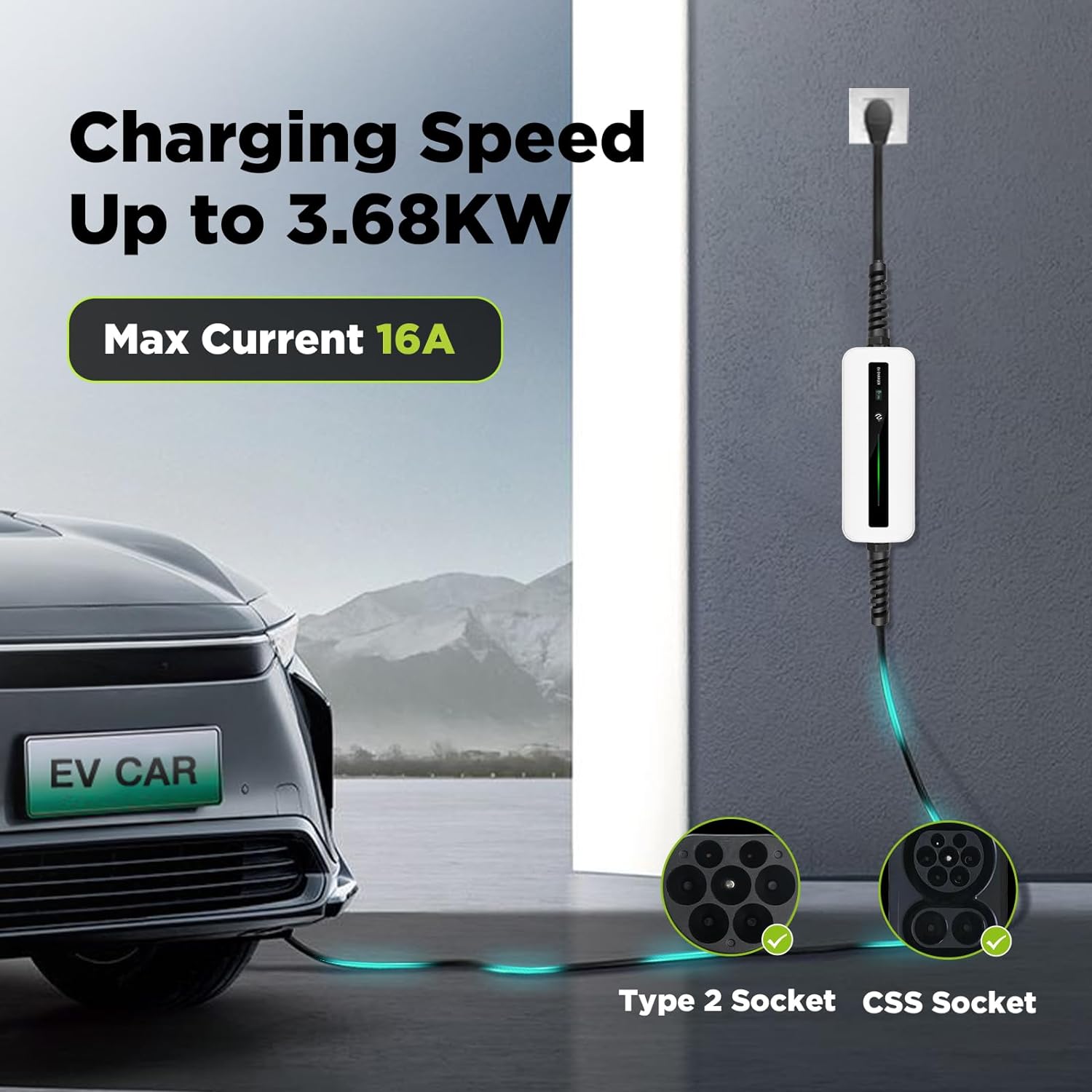 Chargeur EV portable intelligent MOREC Type 2 Max 3,6 kW avec prise Schuko - PCD018T2