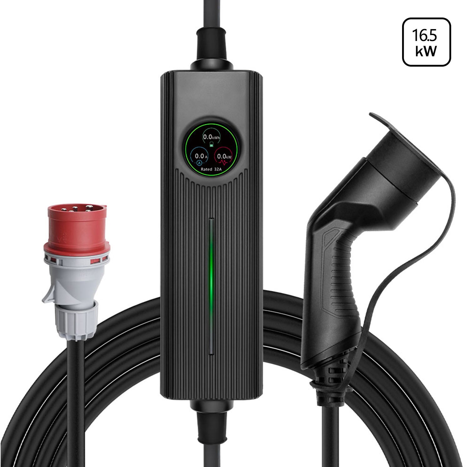 Cargador EV portátil MOREC tipo 2 máx. 16,5 KW con enchufe y adaptador CEE - PCD050